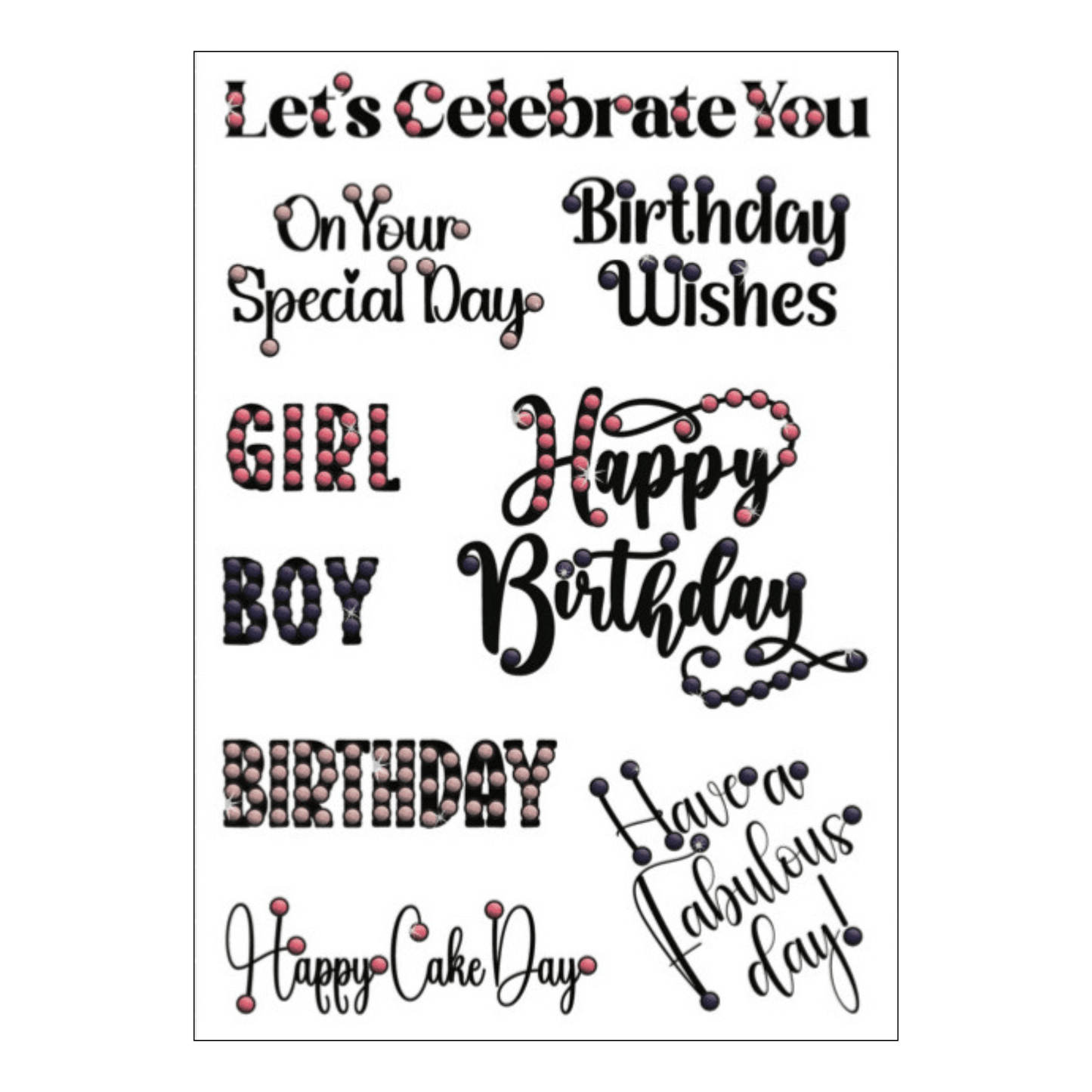 All Kinds Of Birthday Greetings Crystal Art A6 Scrapbook Stamp Set