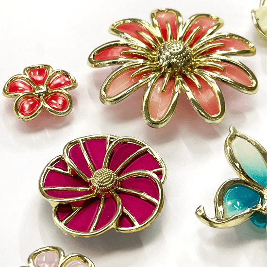 "Flowers" Enamel Look Embellishments Set of 10