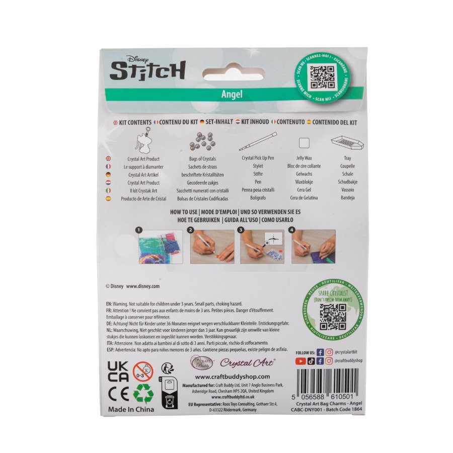 "Angel" Crystal Art Backpack Charm Kit Disney Back Packaging