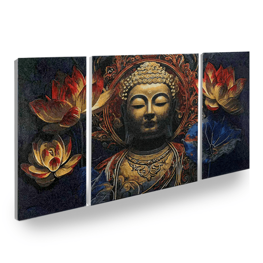 Buddha in Bloom Crystal Art Canvas Triptych