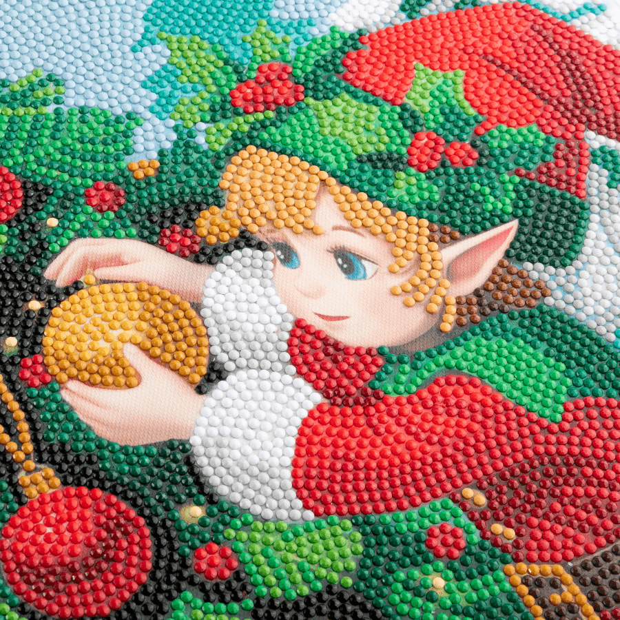 Christmas Elf Crystal Art Framed Canvas Kit closeup