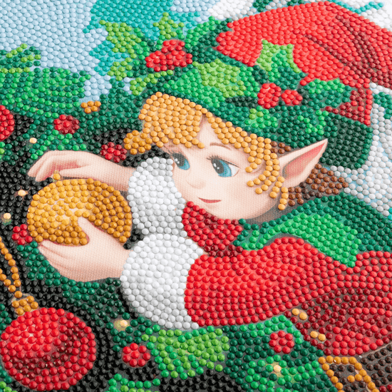 Christmas Elf Crystal Art Framed Canvas Kit closeup