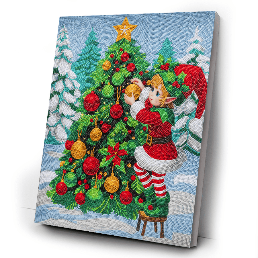 Christmas Elf Crystal Art Framed Canvas Kit complete2
