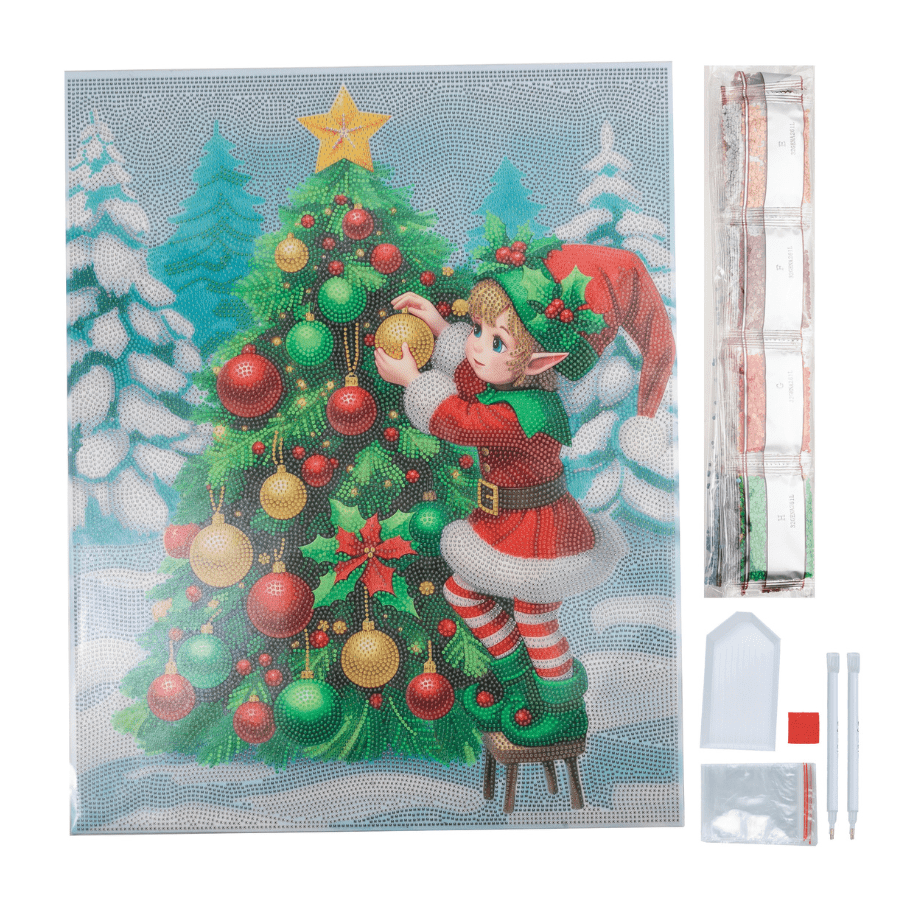 Christmas Elf Crystal Art Framed Canvas Kit contents