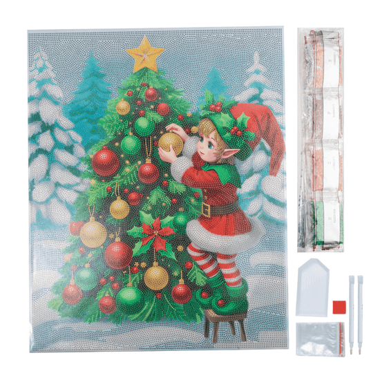 Christmas Elf Crystal Art Framed Canvas Kit contents