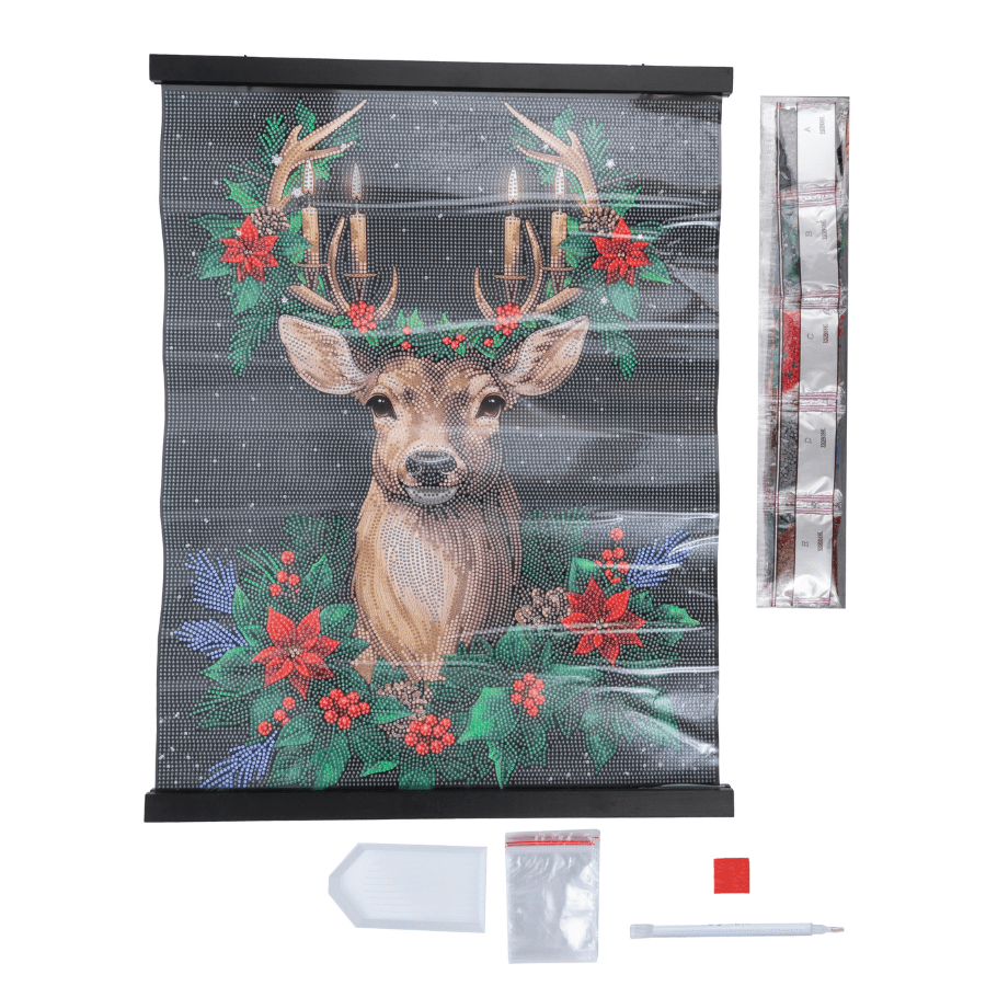 Christmas Stag Crystal Art Scroll Kit 40x50cm contents
