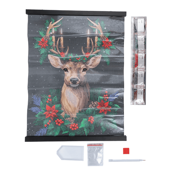 Christmas Stag Crystal Art Scroll Kit 40x50cm contents