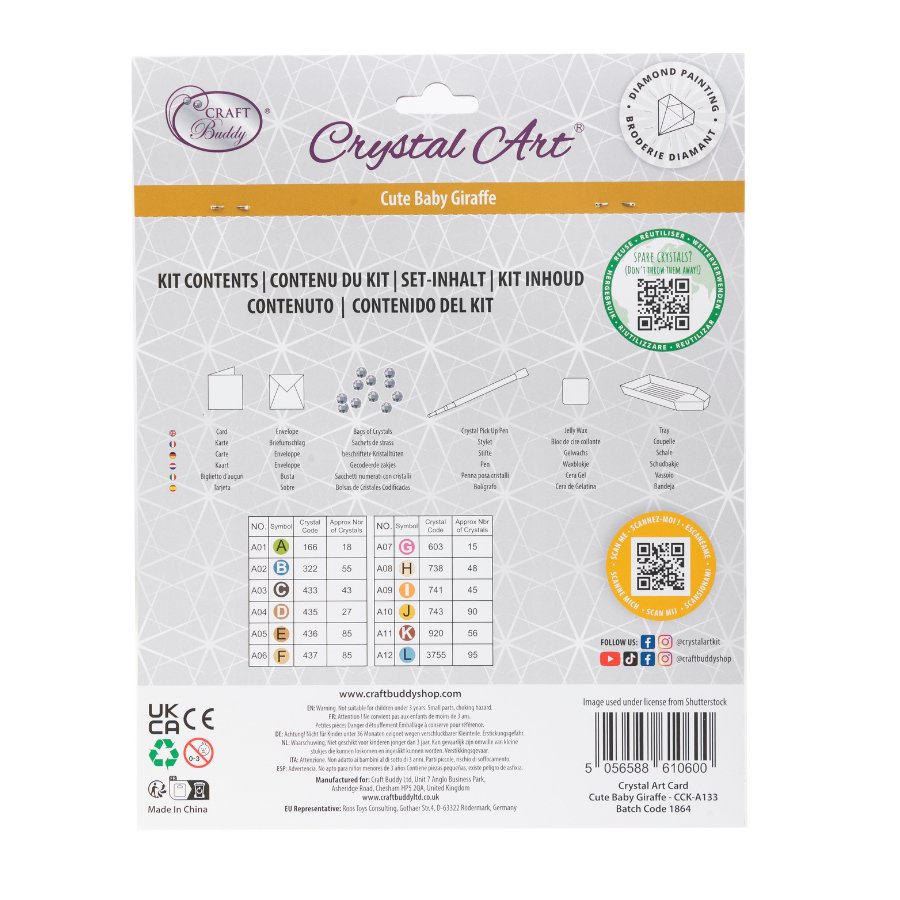 "Cute Baby Giraffe" Crystal Art Card Back Packaging