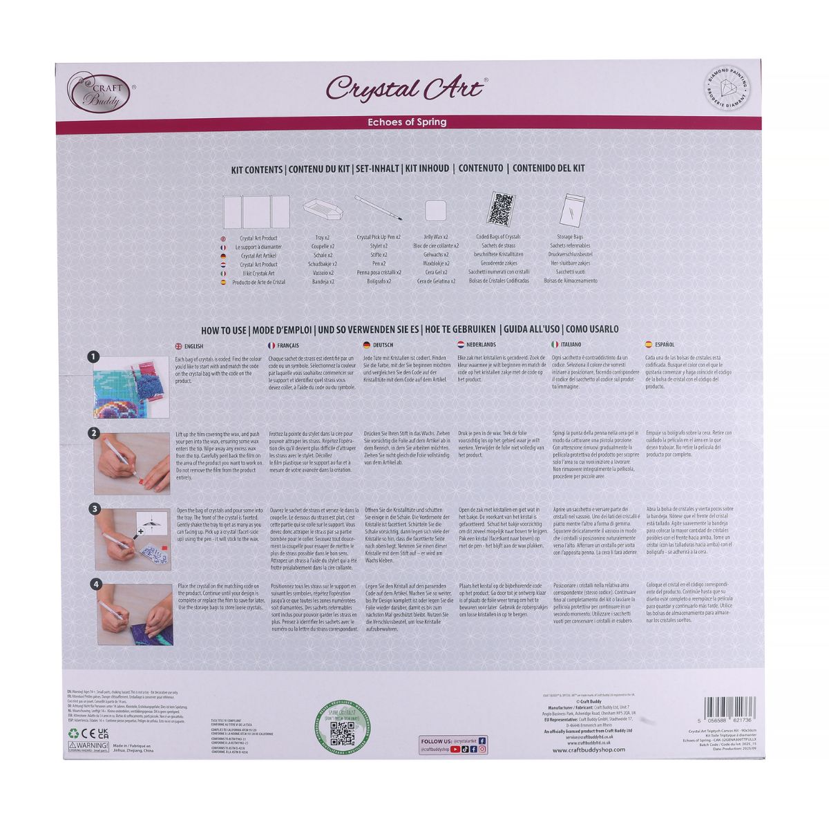 Echoes of spring diamond art triptych back packaging