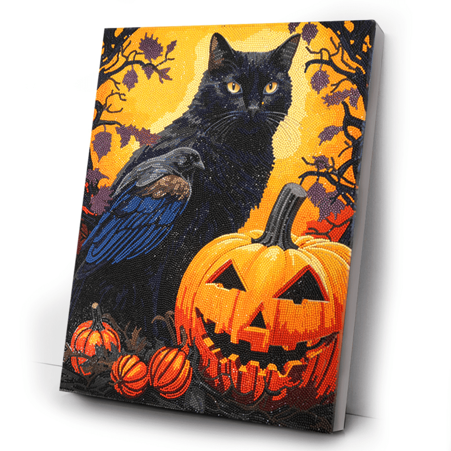 Halloween Cat Crystal Art Canvas Kit 40x50 9