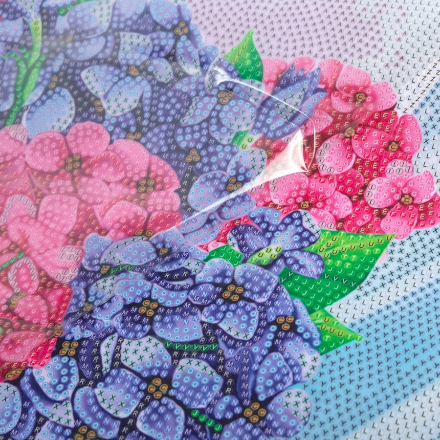 "Happy Hydrangeas" Crystal Art Scroll Kit Before