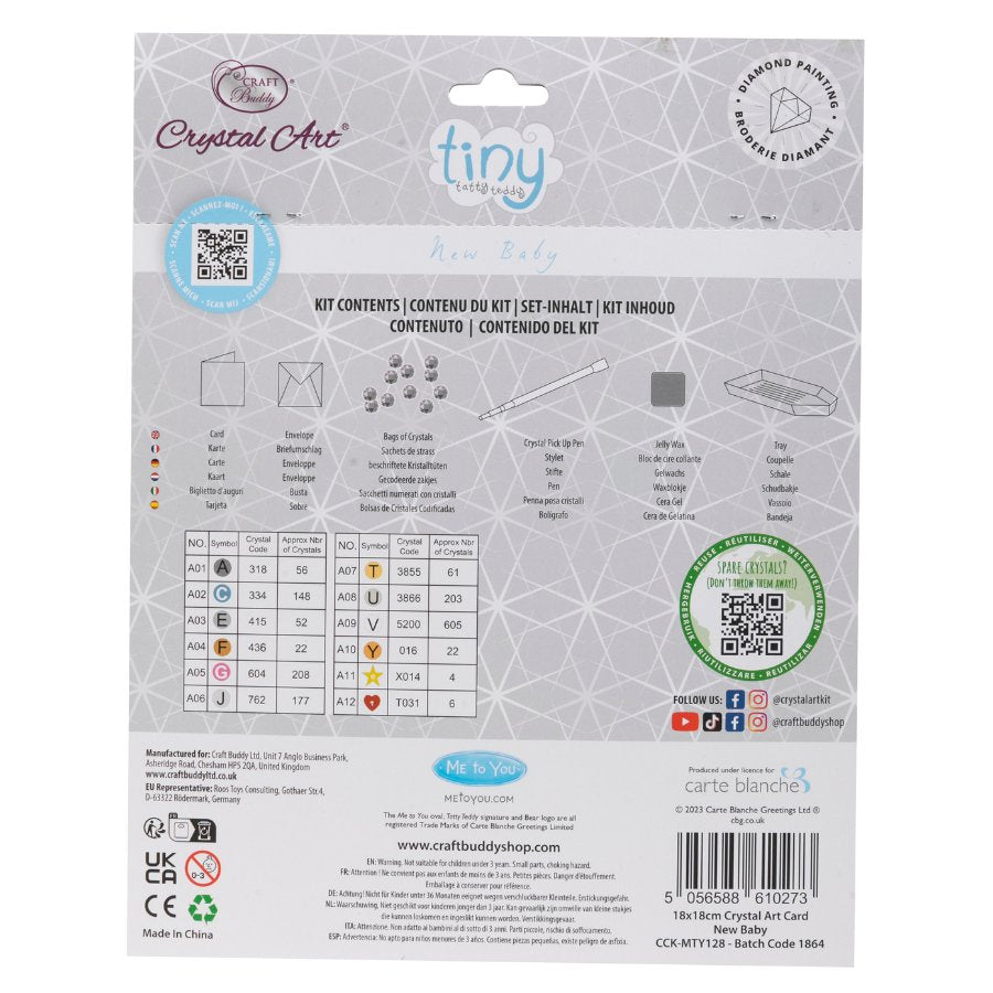 "New Baby" Tiny Tatty Teddy Crystal Art Card - 18x18cm Back Packaging
