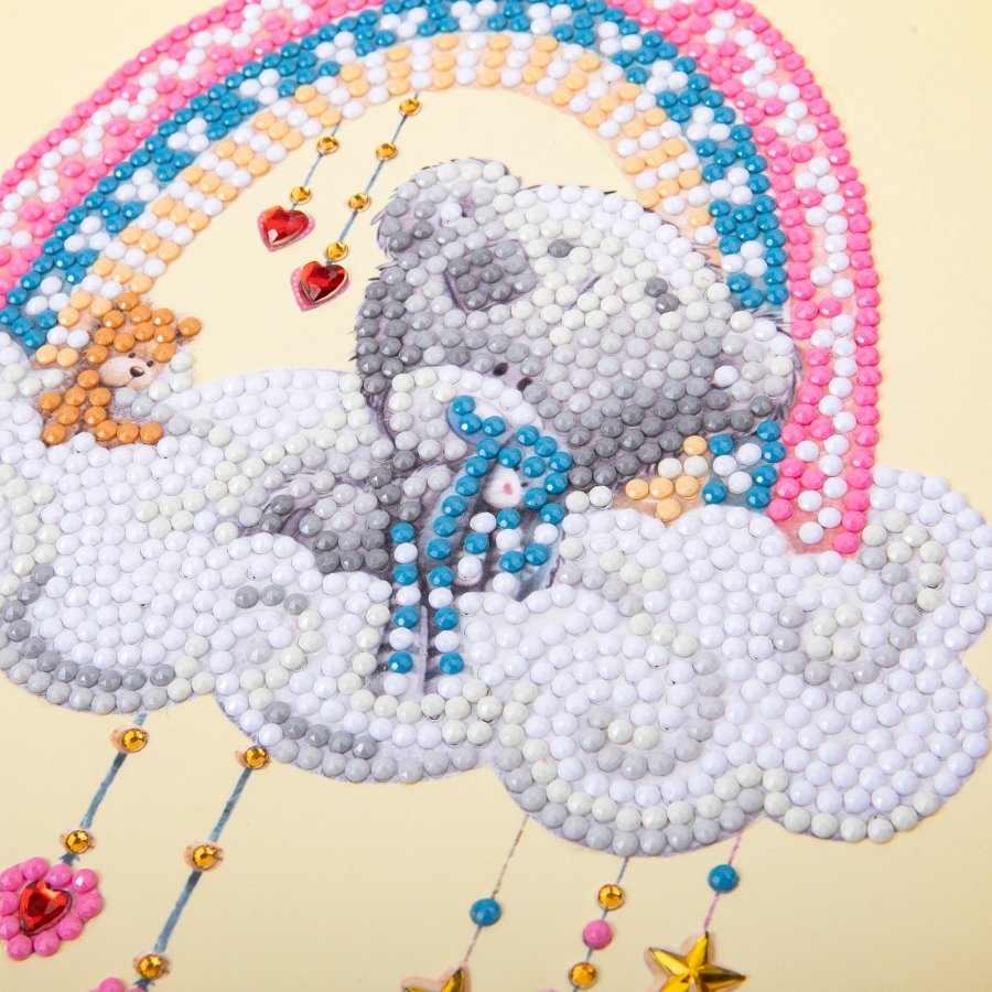 "New Baby" Tiny Tatty Teddy Crystal Art Card - 18x18cm Close Up