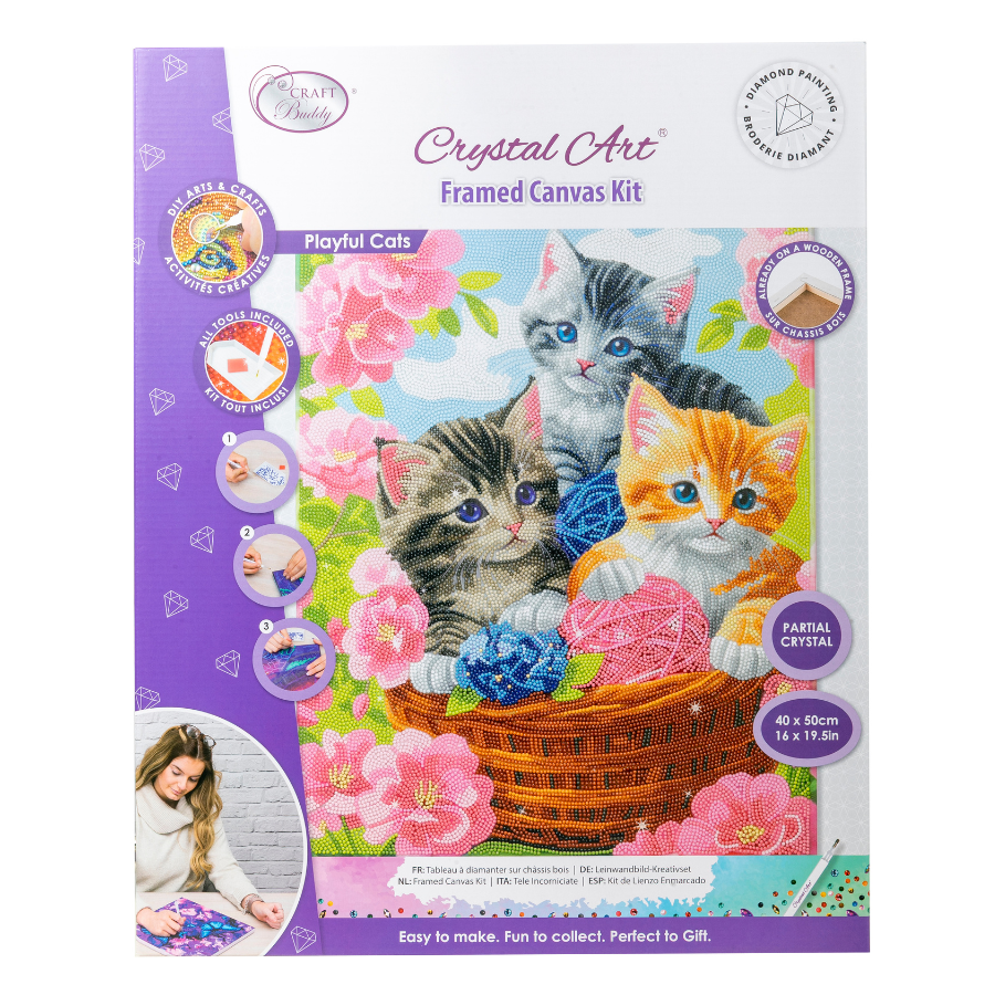 Playful Cats Crystal Art Canvas Kit 40x50cm