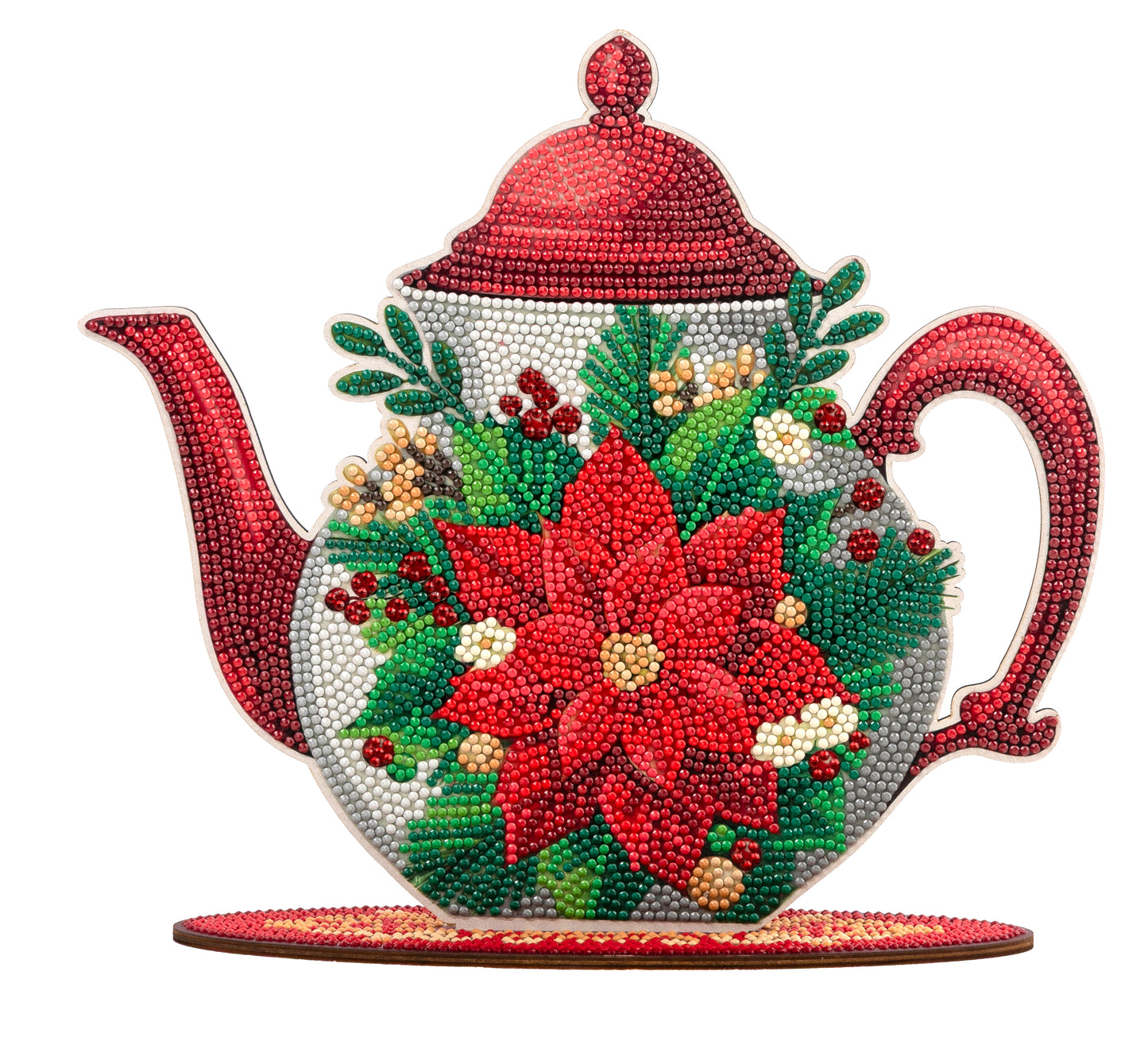 Poinsettia Teapot Crystal Art Wooden Decoration finish