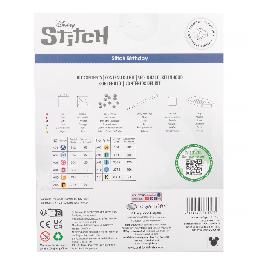 Stitch Birthday Crystal Art Card 18x18 back