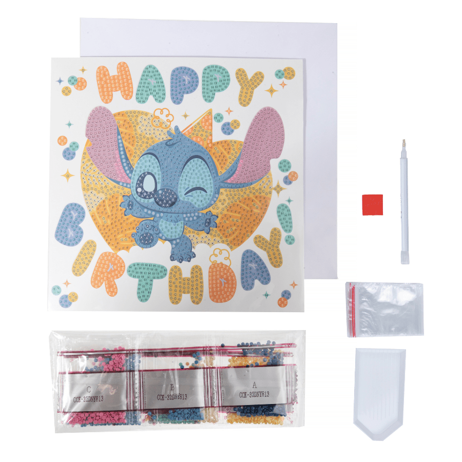Stitch Birthday Crystal Art Card 18x18 contents