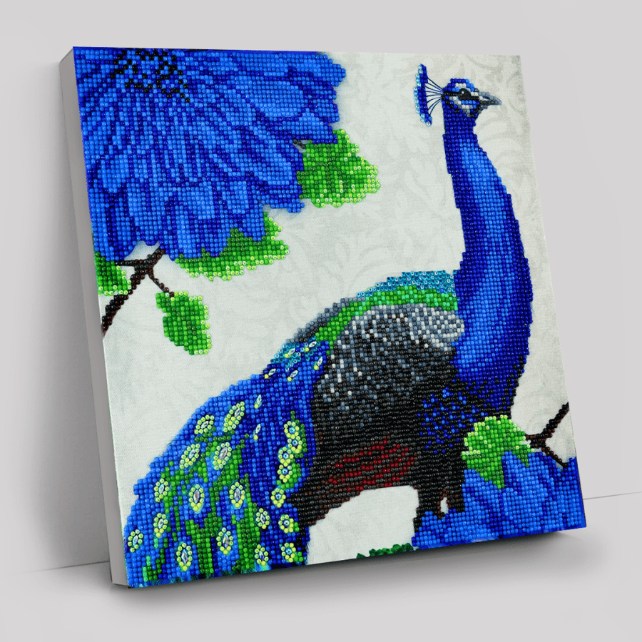 "Flowering Peacock" Crystal Art Canvas Kit 30x30cm
