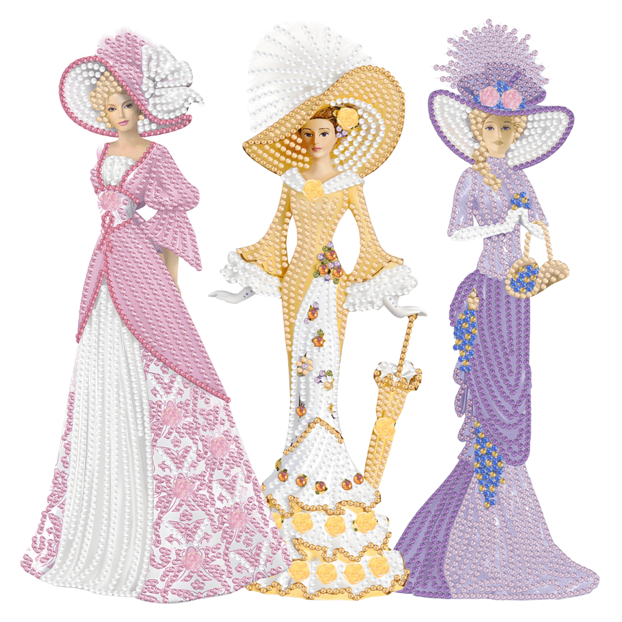 Victorian Ladies Crystal Art Wooden Decoration Set 15