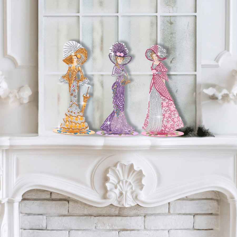 Victorian Ladies Crystal Art Wooden Decoration Set 16