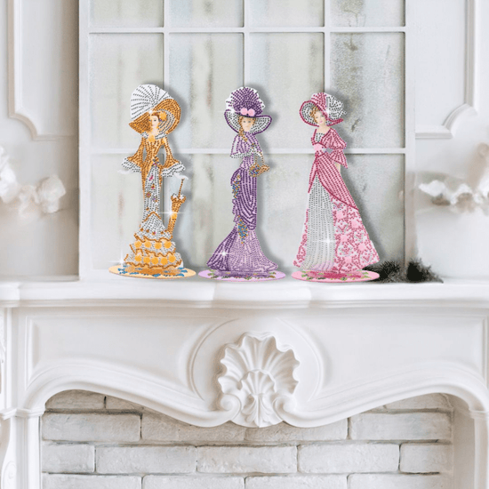 Victorian Ladies Crystal Art Wooden Decoration Set 16