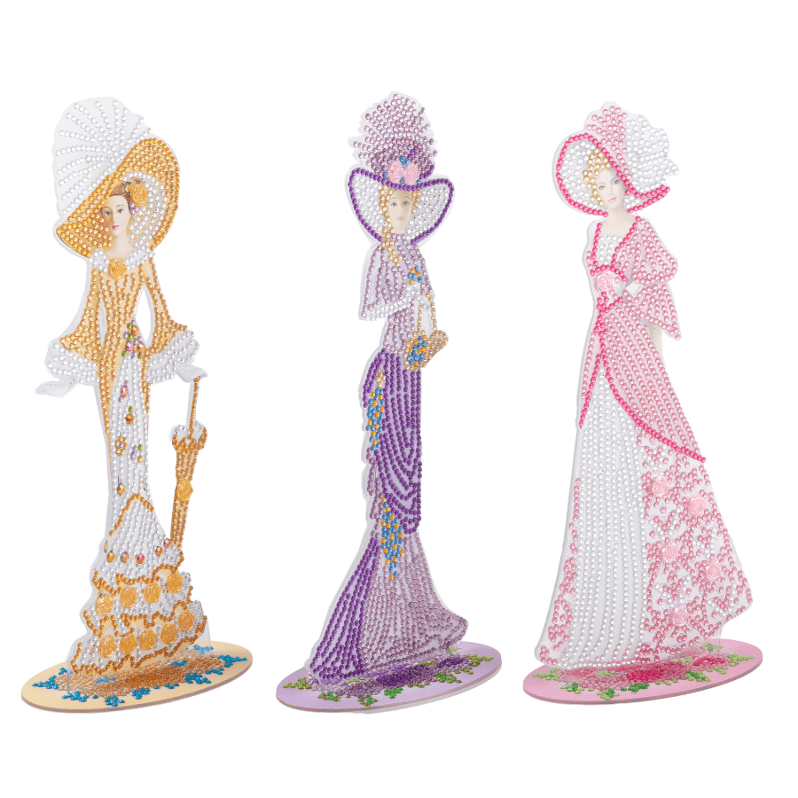 Victorian Ladies Crystal Art Wooden Decoration Set 4