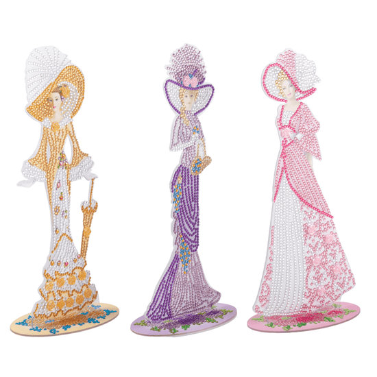 Victorian Ladies Crystal Art Wooden Decoration Set 4