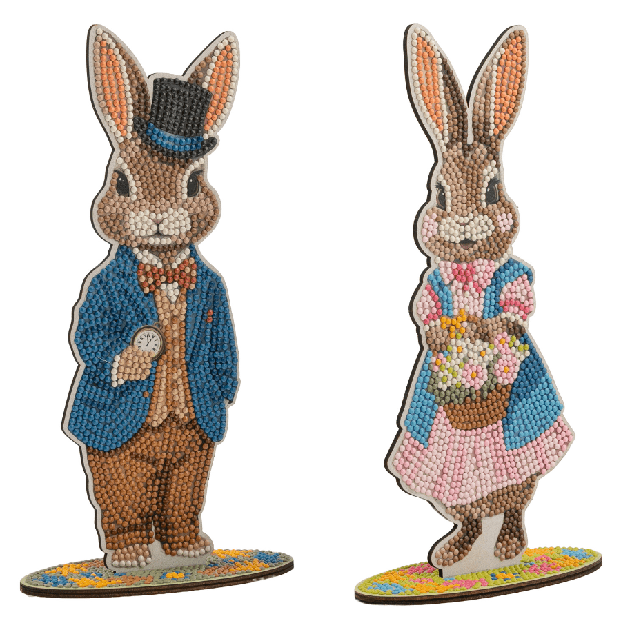 Vintage Bunnies Crystal Art Wooden Decoration