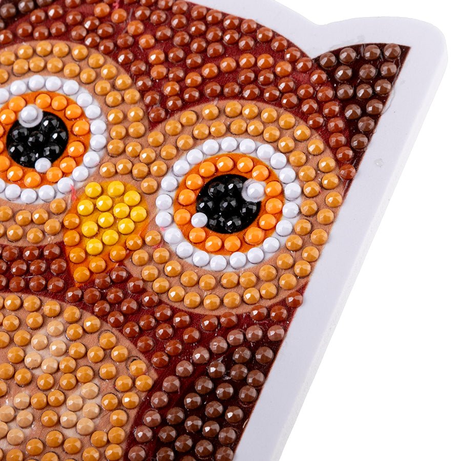 "Owl & Gnome" Crystal Art Mobile Phone Holder Owl close up