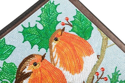 Crystal Art Folding Storage Box - Winter Robins - close up