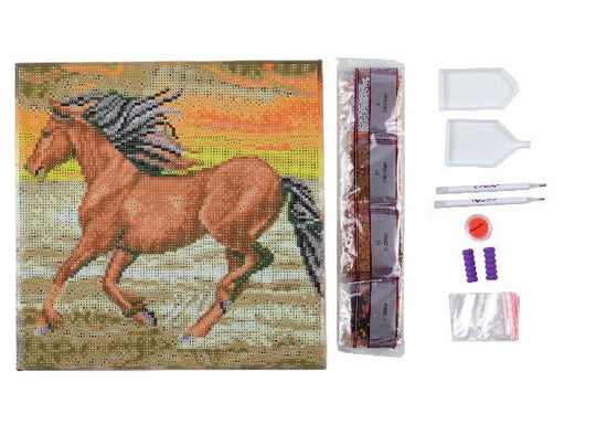 "Horse on the Run" Crystal Art Canvas Kit 30x30cm