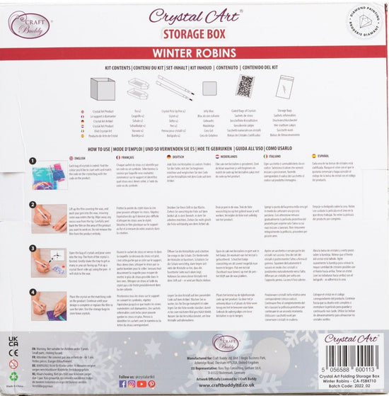 Crystal Art Folding Storage Box - Winter Robins - Back Packaging