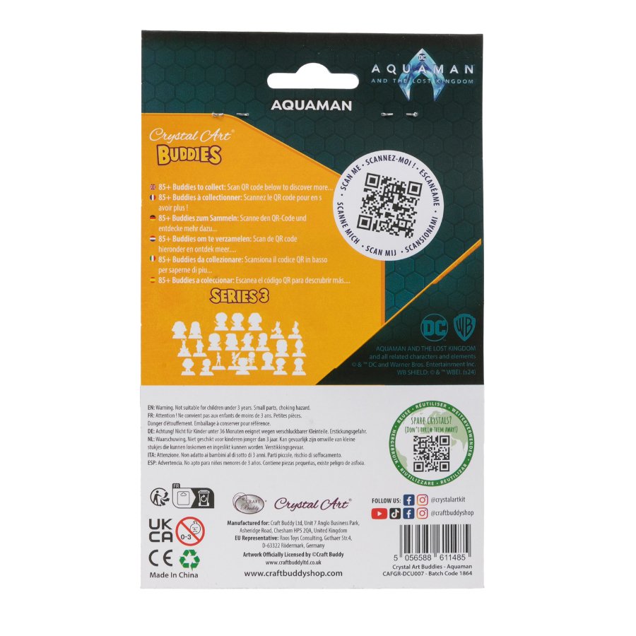 "Aquaman" Crystal Art Buddies DC Series 3 Back Packaging