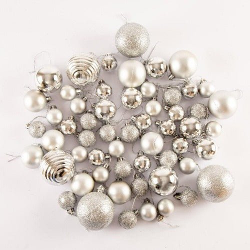 50 Assorted Silver Mixed Sized Baubles