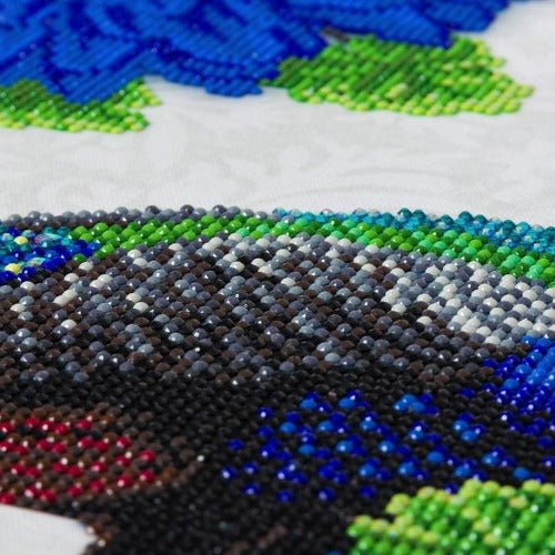 Peacock crystal art canvas kit close up