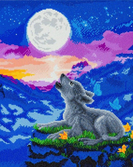 Howling wolf cub crystal art canvas kit