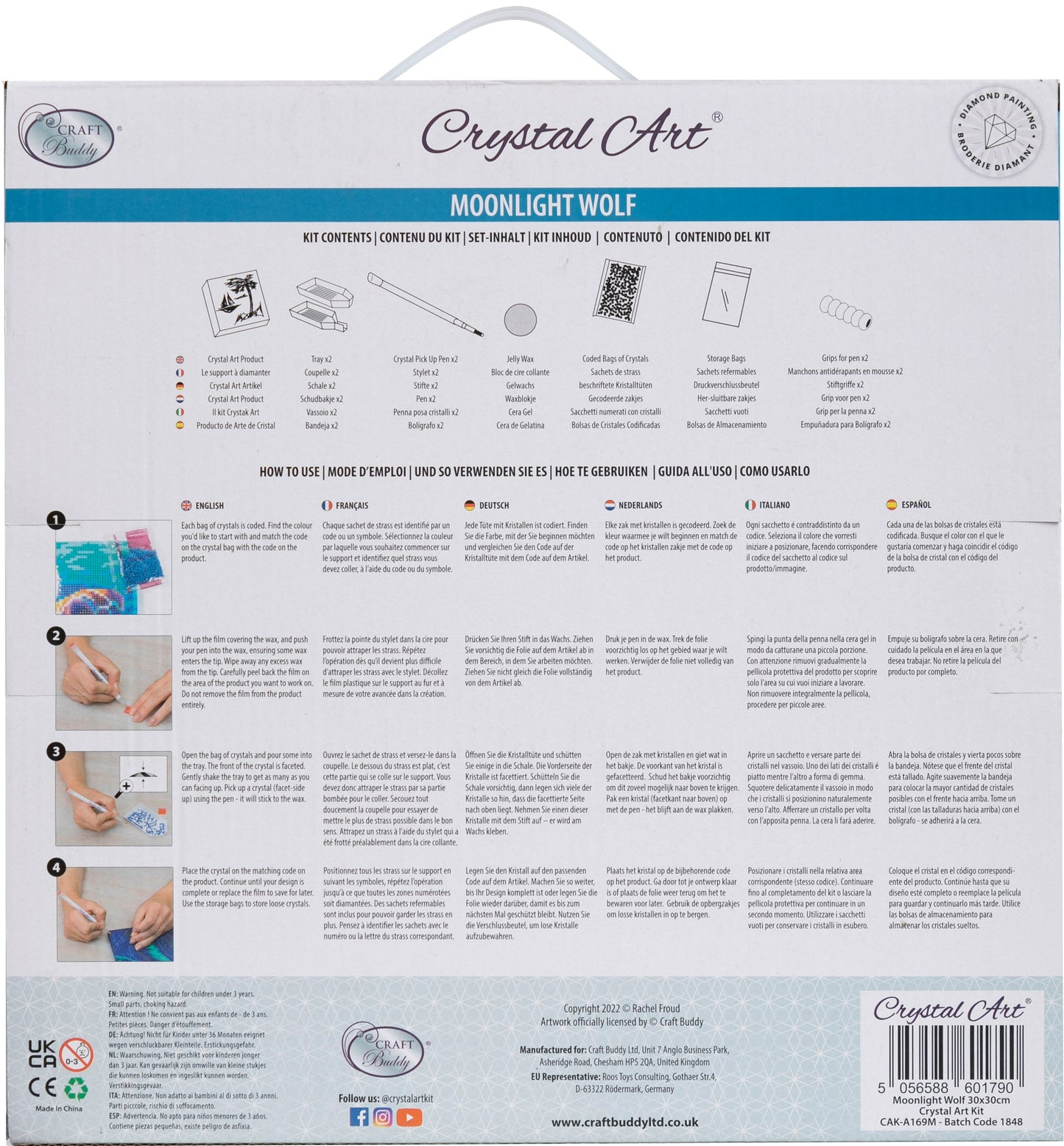 Moonlight wolf crystal art kit back packaging