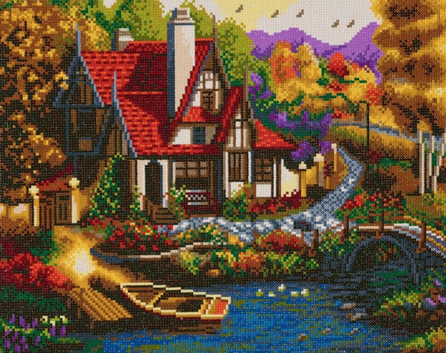 "Riverside Cottage" Crystal Art Canvas Kit 40x50 cm
