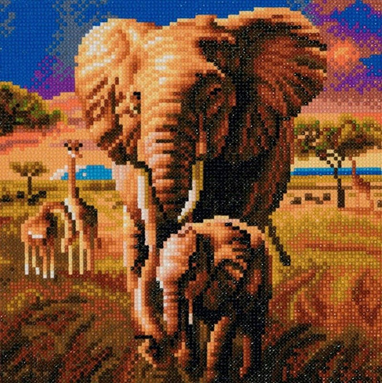 "Elephant of Savannah" Crystal Art Canvas Kit 30x30cm