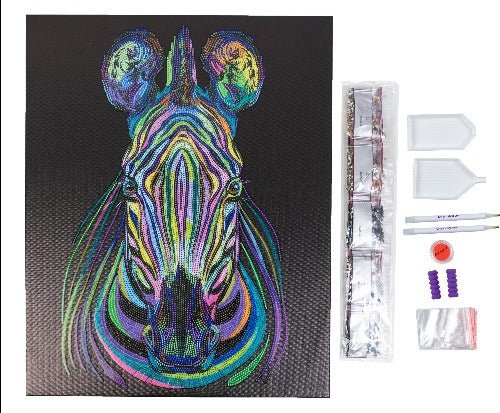 'Rainbow Zebra' 40x50cm Crystal Art Kit - Contents