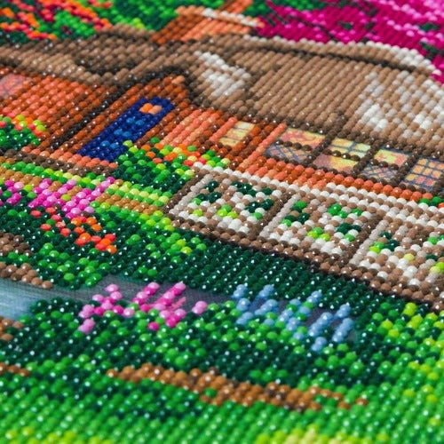 "Friendship Cottage" by Thomas Kinkade Crystal Art Kit 30x30cm Close up