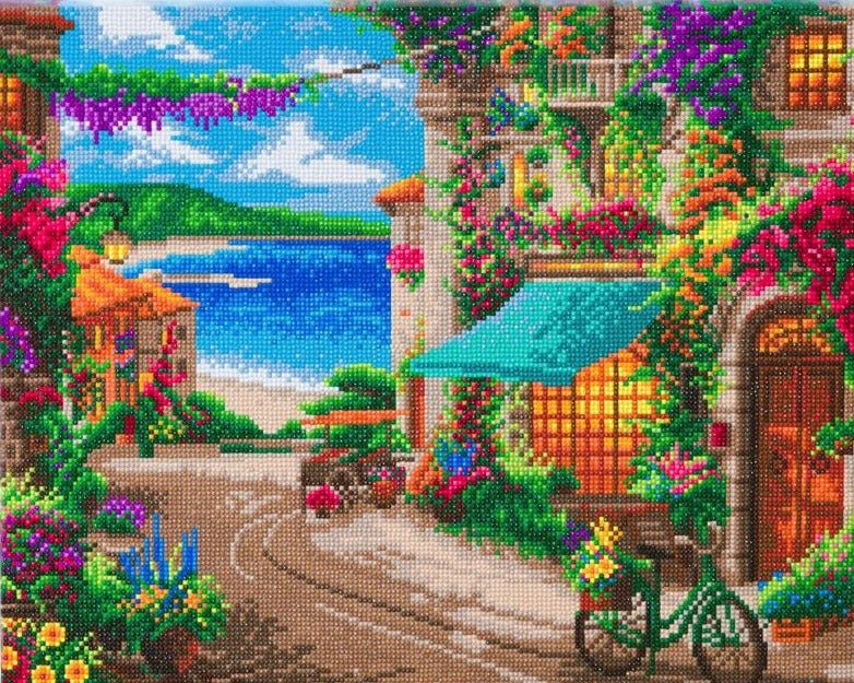 "Italian Café" by Thomas Kinkade Crystal Art Kit 40x50cm Front 
