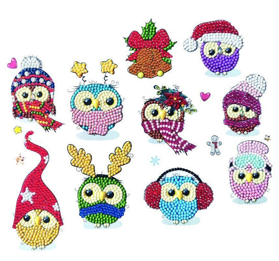 "Cool Christmas Owls" Crystal Art Sticker Set 21x27cm