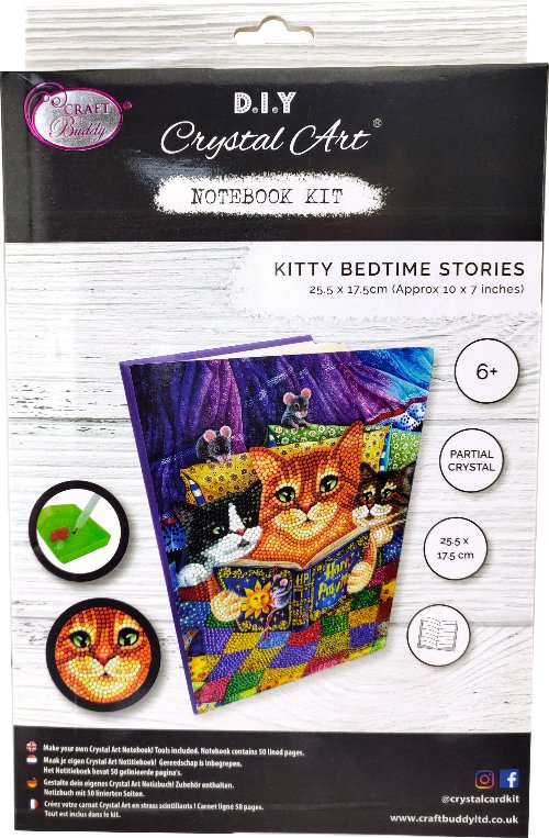 "Kitten Bedtime Stories" Crystal Art Notebook Kit 26x18cm