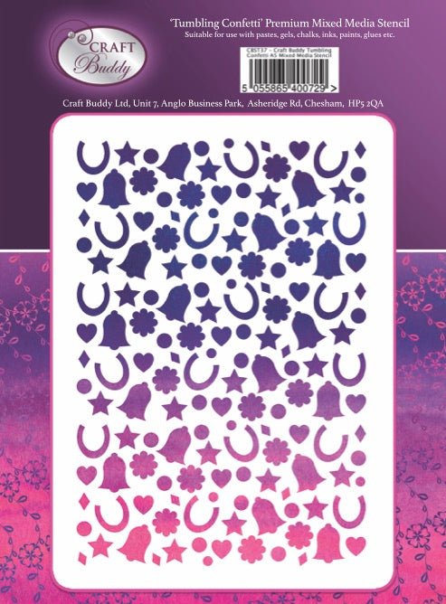 Craft Buddy Tumbling Confetti A5 Premium Mixed Media Stencil