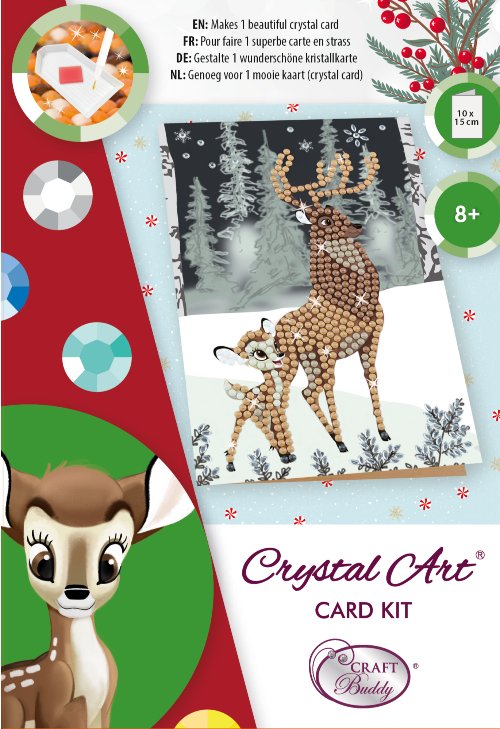 "Winter Bambi and Son" Crystal Art Card 10x15cm