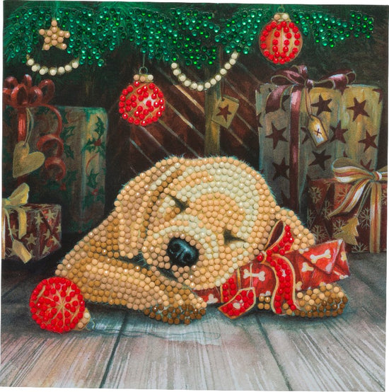 "Sleepy Puppy" 18x18cm Crystal Art Card