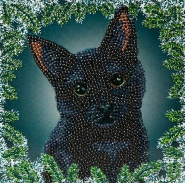 Christmas Cat 2 Crystal Art Card - Front View