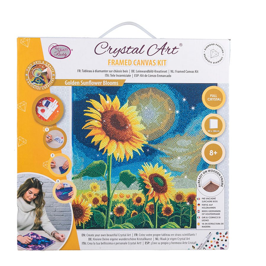 “Golden Sunflower Blooms” Crystal Art Canvas Kit 30x30cm