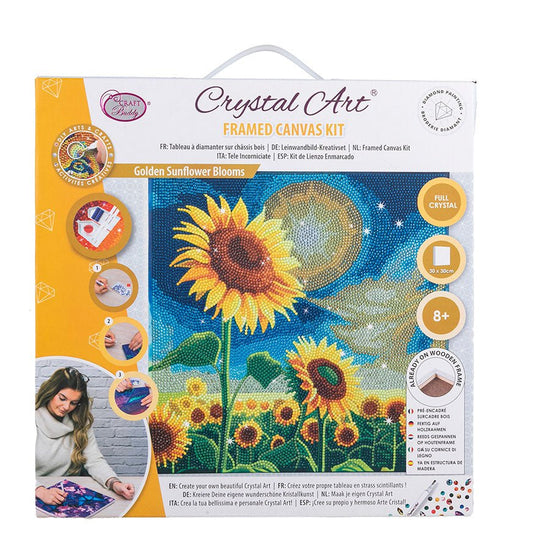 “Golden Sunflower Blooms” Crystal Art Canvas Kit 30x30cm